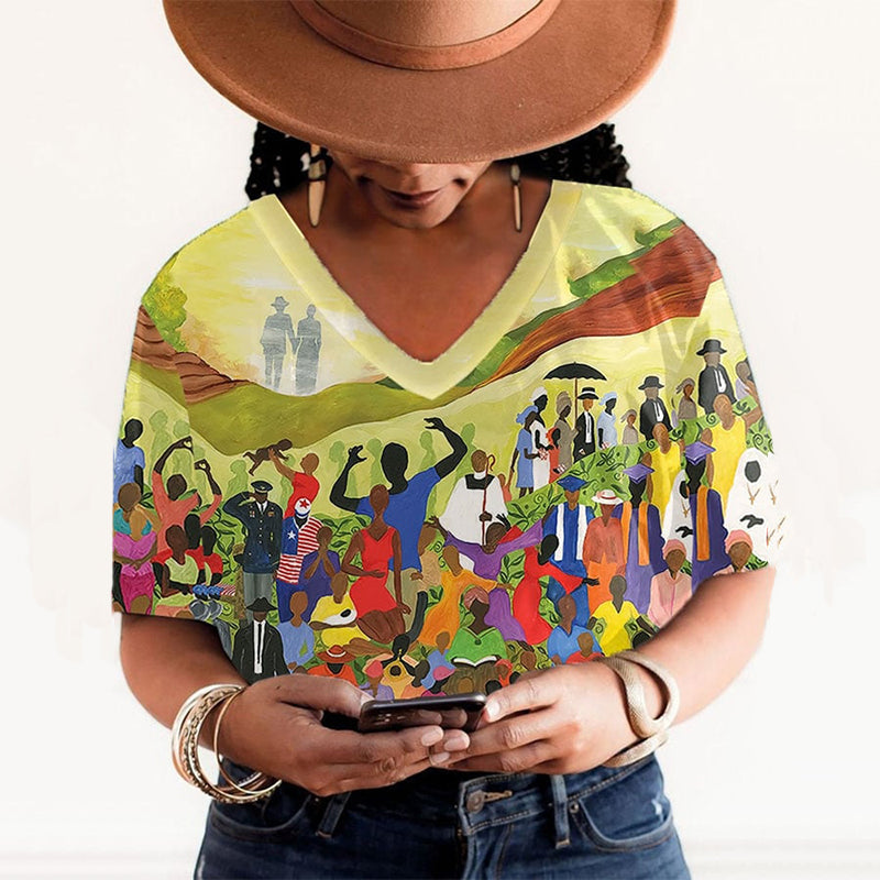 Comstylish Women's Juneteenth Cheer Freedom And Independence Printed Short Sleeved T-shirt