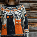 Halloween Cute Cat Art Women's Icelandic Sweater elevenforest