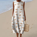 Women's Retro Dachshund Art Print Sleeveless Dress elevenforest
