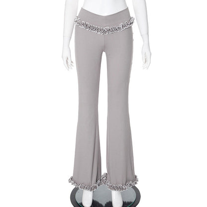 Taruxy Ruffled Lace High Elasticity Trousers for New Slim Fit Low-waist Navel-baring Summer Hot Girl Patchwork Pants