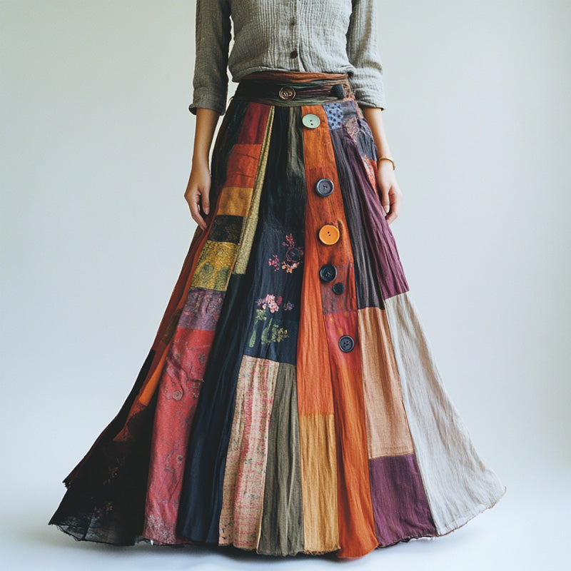 Bohemian Style Colorful Patchwork Ethnic Print Skirt elevenforest