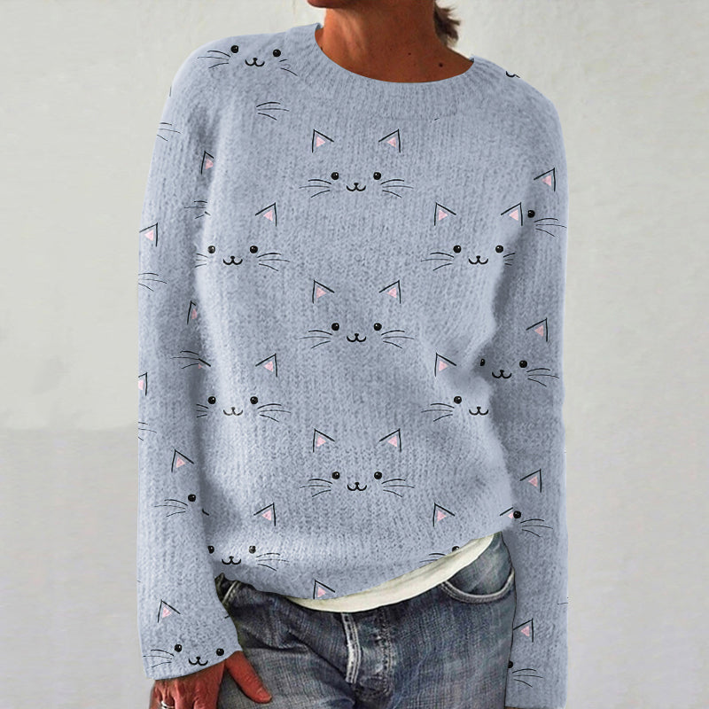 Cute Cat Full Print Art Women's Sweater elevenforest
