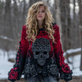 Women's Vintage Rose And Skull Gradient Art Cozy Knit Sweater elevenforest