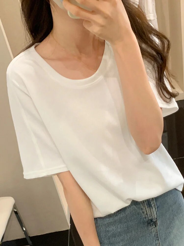 Summer New Color Slim ’s T-shirt I T-shirt Woman Grey Apricot Purple Red White O-neck Top