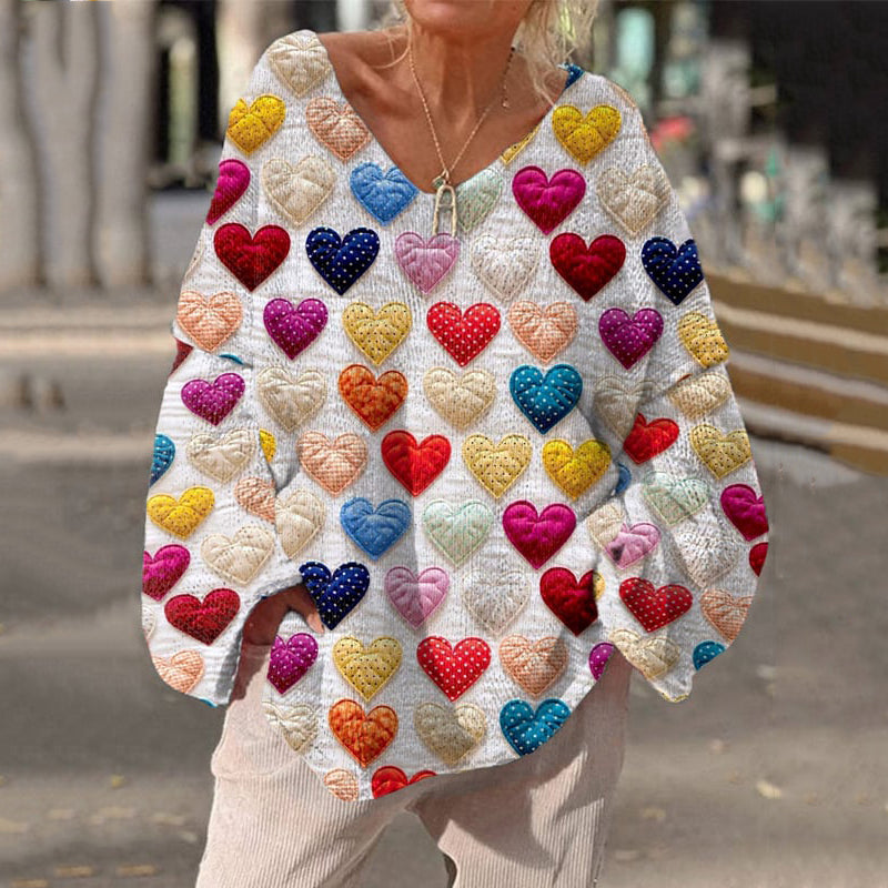 Comstylish Women's Valentine's Day Retro Love Heart Print Casual T-shirt