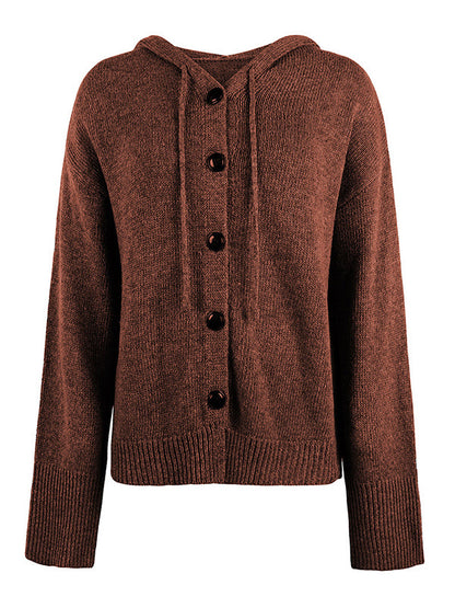Wrap Buttoned Hooded Color Cardigan
