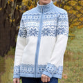 Vintage Iceland Snowflake Jacquard Pattern Women's Zip Sweater elevenforest