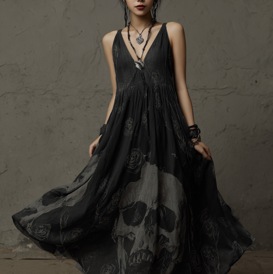 Halloween Skeleton Element V-neck Short Sleeve Dress elevenforest