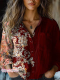 Women's Retro Floral Print Casual Long Sleeve Comfortable Cotton Shirt