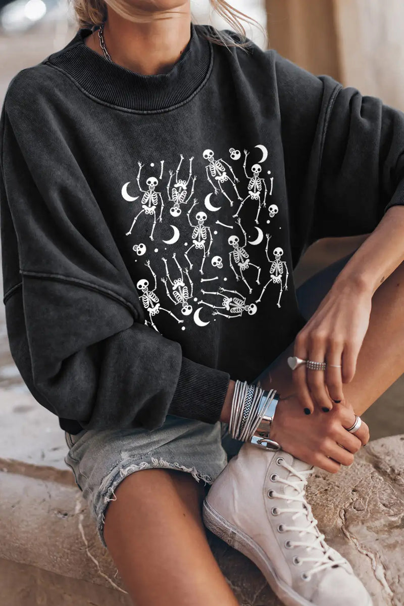 Skeleton Print Drop Sleeve Sweatshirt