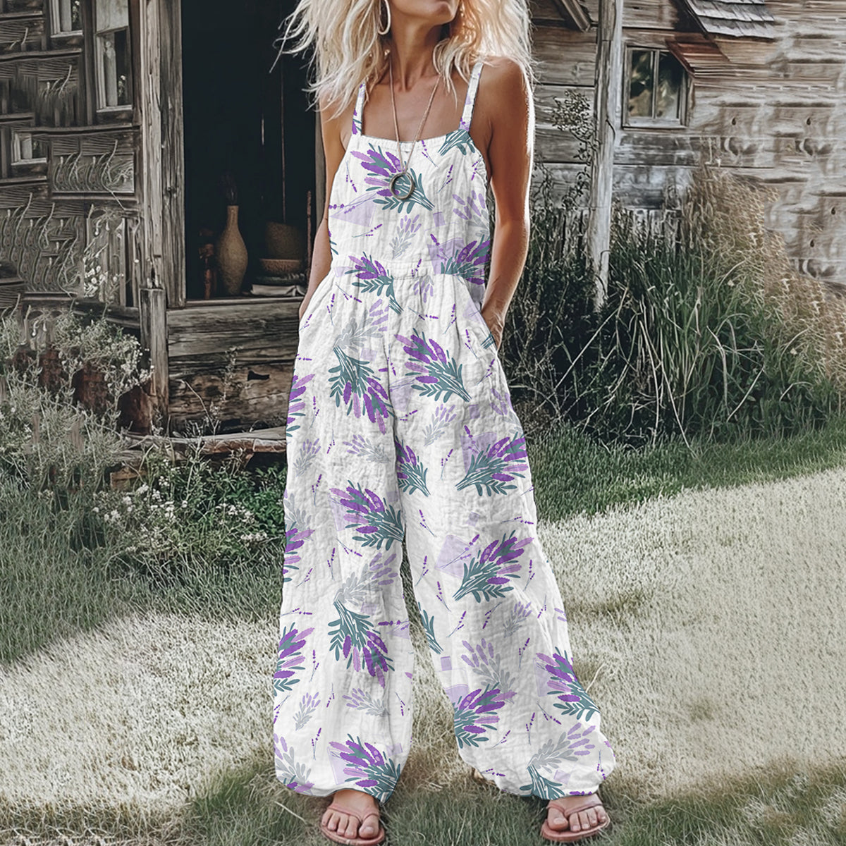 Women's Scottish Thistle Print Casual Jumpsuit elevenforest