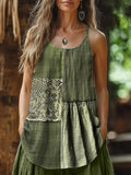Comstylish Boho Lace Patchwork Linen Blend Vintage Tank Top