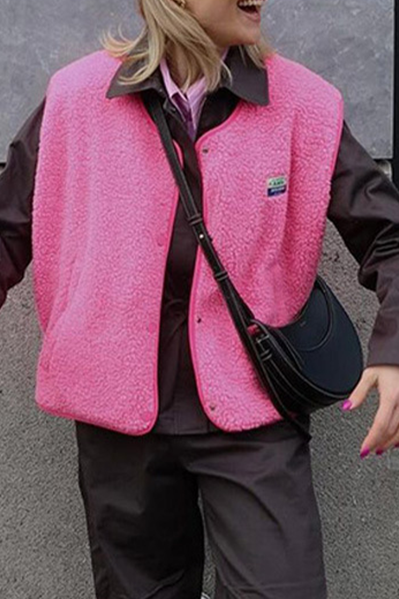 Street Pocket Buttons Fluffy O Neck Waistcoats(3 Colors)