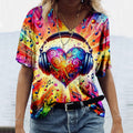 Comstylish Musical Notes Art Pattern V Neck Cozy T Shirt