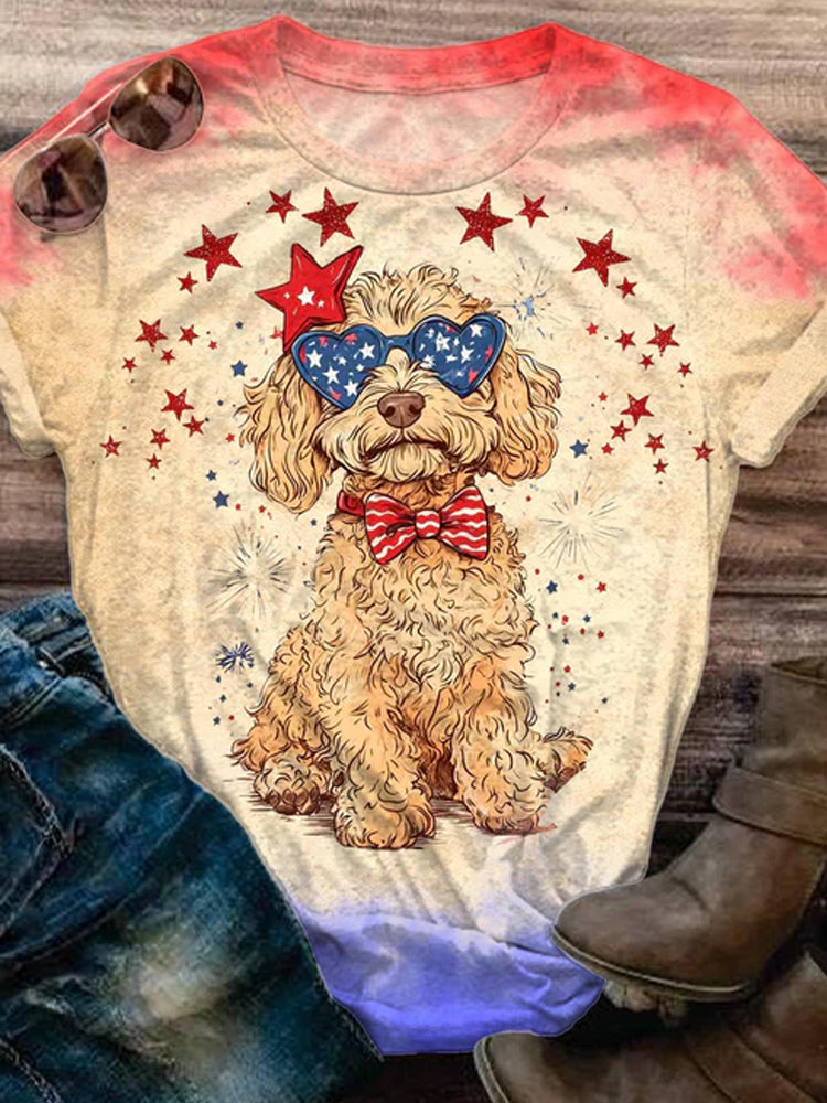 Comstylish Goldendoodle Fourth Of July Dog Crew Neck T-shirt