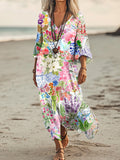 Women's Vintage Floral Art Print Pocket Cotton Dress