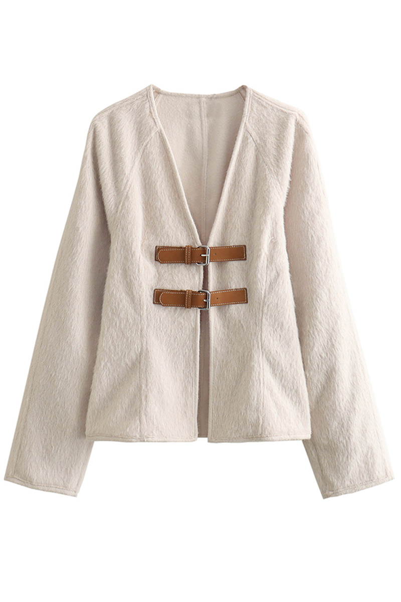 Color Patchwork V Neck Outerwear