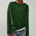 Women's Traditional Aran Wool Crew Neck Sweater elevenforest