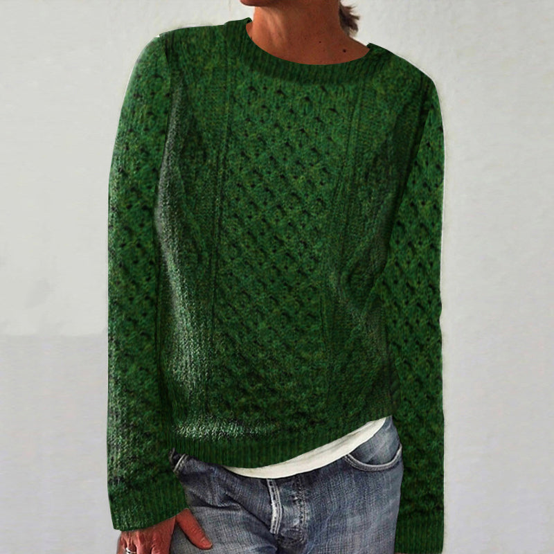 Women's Traditional Aran Wool Crew Neck Sweater elevenforest
