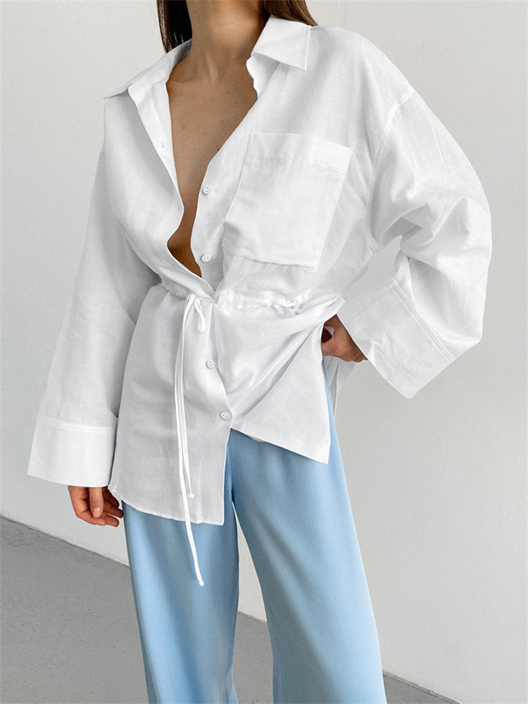 Tossy White Lace-up Shirts Outwear ’s Long Sleeve Patchwork Bandage Cardigan Clothes Female Blouse Coat New