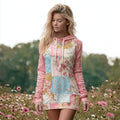 Boho Floral Patchwork Art Women's Hooded Sweatshirt elevenforest