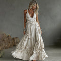 Women's Vintage Rose Embroidery Art V-neck Casual Camisole Dress elevenforest