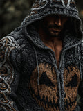 Men's Halloween Pumpkin Vintage Celtic Cozy Chunky Full Zip Hooded Sweater elevenforest