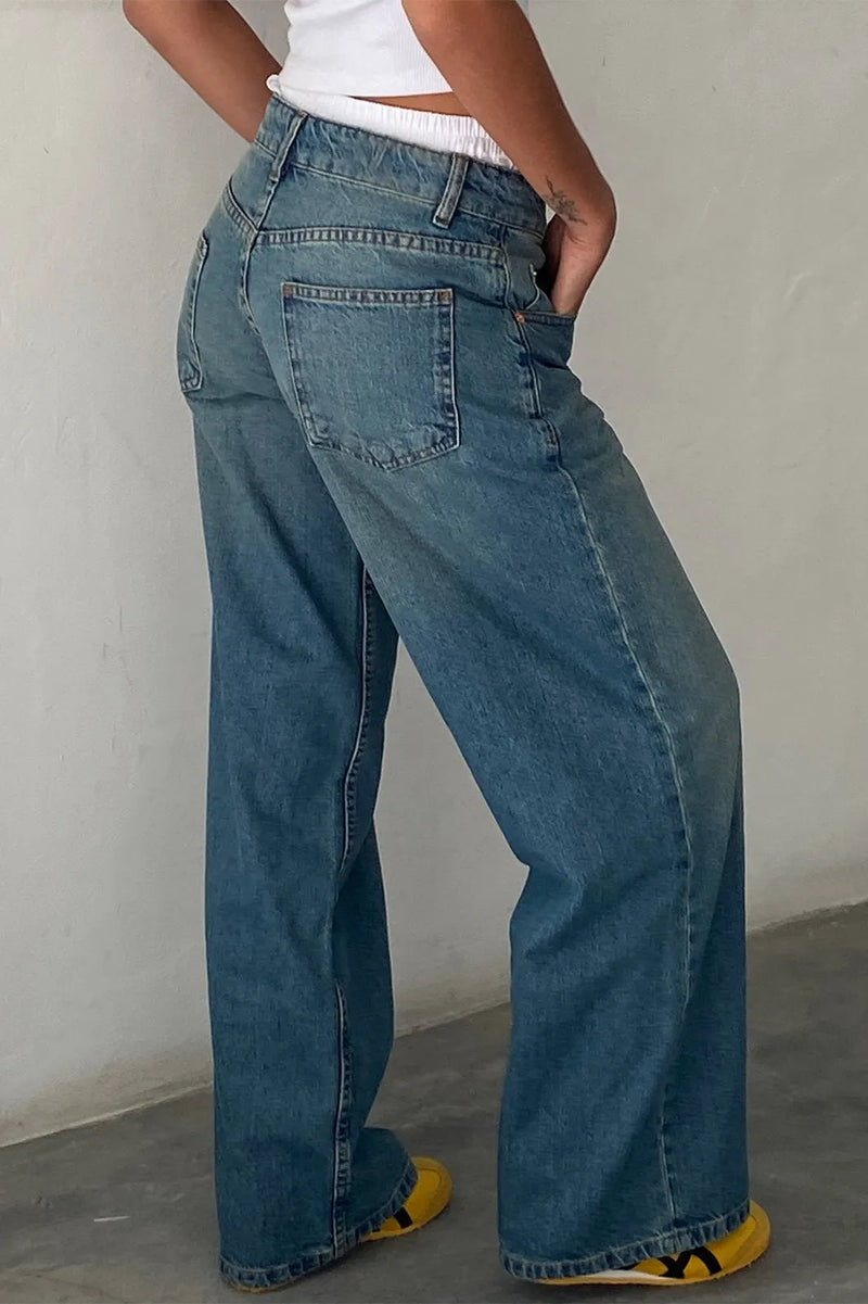 Low Rise Washed Straight Jeans