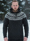 Men's Vintage Viking Inspired Celtic Jacquard Hooded Sweater elevenforest