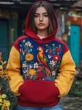 Women's Venezuelan Macaw With Cattleya Mossiae Contrast Color Hoodie elevenforest