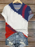 Comstylish Women's Baseball Flag Printed Short-sleeved T-shirt