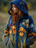 Vintage Irises Felt Embroidered Cozy Knit Hooded Cardigan elevenforest