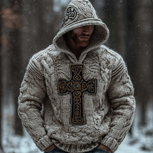 Men's Viking Celtic Vintage Beige Hooded Sweater artswardrobe