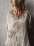 Vintage Dandelion Embroidered Lace Hem Linen Tunic elevenforest