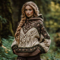Women's Vintage Celtic Knotted Contrast Color Hooded Sweater elevenforest