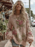 Women's Vintage Floral Chunky Knit Warm Crew Neck Sweater elevenforest