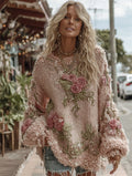 Women's Vintage Floral Chunky Knit Warm Crew Neck Sweater elevenforest