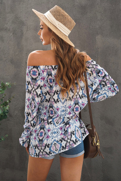 Green Print Split Neck Blouse