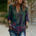 Vintage Floral Embroidered Linen Long Sleeve Shirt elevenforest