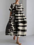 Women's Zebra Style Abstract Art Print Linen Blend Dress elevenforest