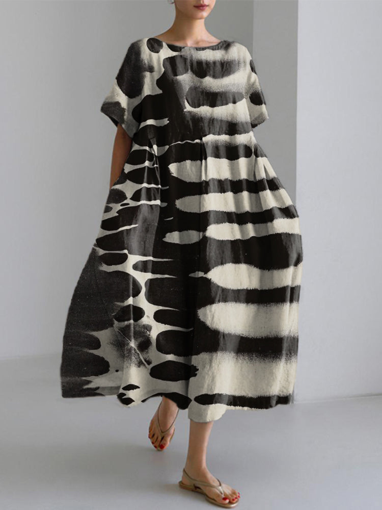 Women's Zebra Style Abstract Art Print Linen Blend Dress elevenforest