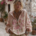 Women's Vintage Floral Embroidery Pattern Warm V-neck Hoodie elevenforest