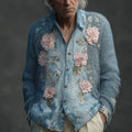 Bohemian Style Blue Tie-dye Embroidered Sequined Floral Cardigan Long-sleeved Top elevenforest