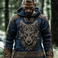 Vintage Wolf Totem Viking Art Men's Hooded Sweater elevenforest