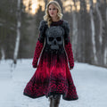 Comstylish Vintage Viking Tribal Celtic Skull Gradient Art Comfy Sweater Long Dress