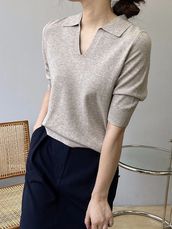 7 Colors Urban Color Half Sleeves Knitting Shirt Top