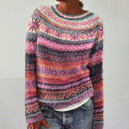 Comstylish Vintage Fairman Island Knit Jacquard Crew Neck Sweater