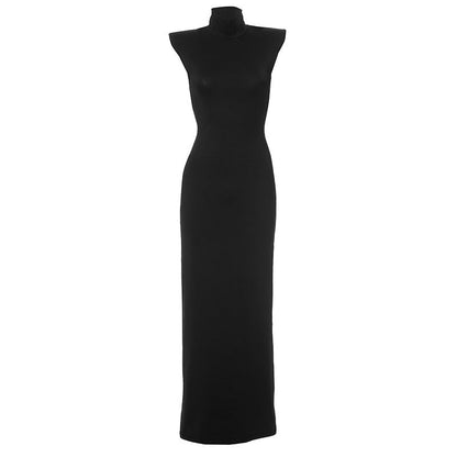 ’s Spring Color Stand Collar Sleeveless Maxi Dress With Back Hollow Out Cutout Design