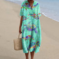 Comstylish Women's Resort Collection Watercolor Turtle Pattern Pattern Casual Flowy Midi Dress