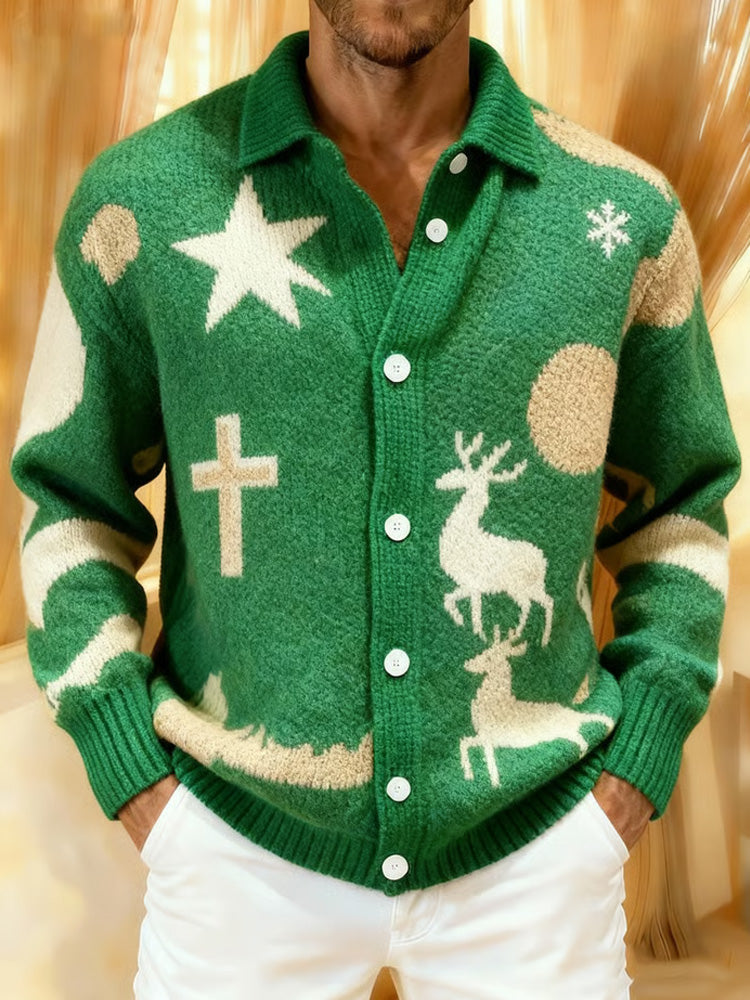 Comstylish Men's Retro Christmas Faith Print Knit Sweater